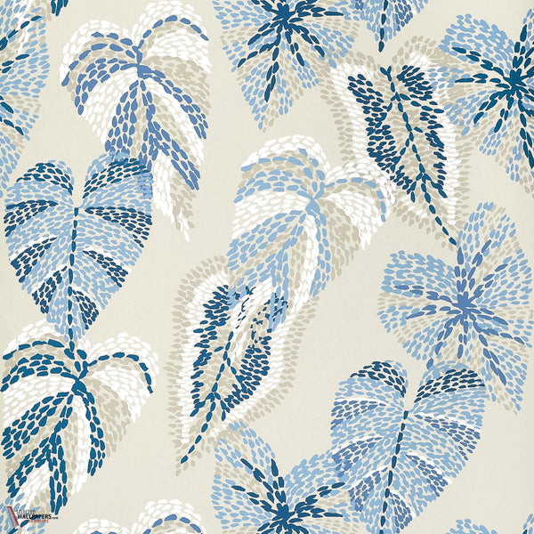 Delila wallpaper-Thibaut-Blue and beige-Roll-Selected Wallpapers-Interiors