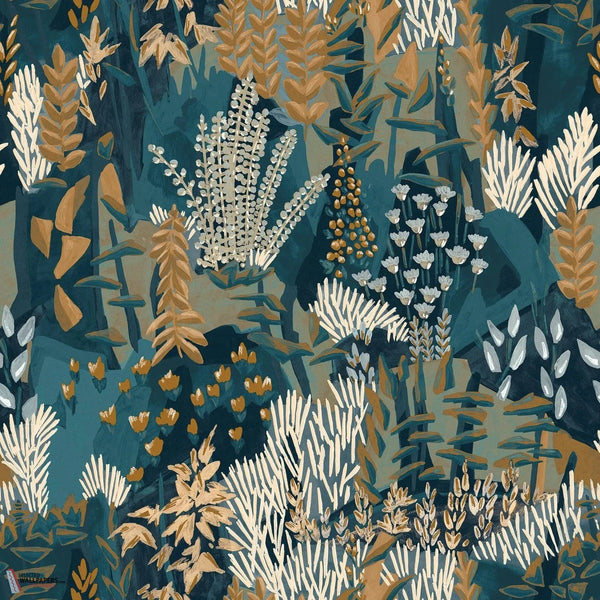 Erica behang-Casamance-Marine/Ocre-Rol-Selected-Wallpapers-Interiors