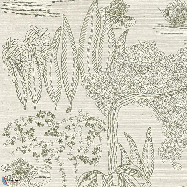 Hasu-Casamance-behang-Ivoire/Vert de Gris-Meter (M1)-Selected Wallpapers