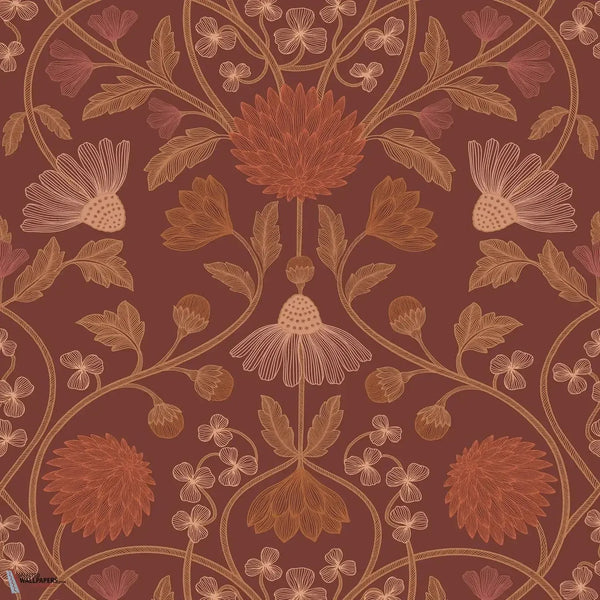 Hippolyte wallpaper-Casamance-Bordeaux/Cuivre-Roll-Selected Wallpapers-Interiors