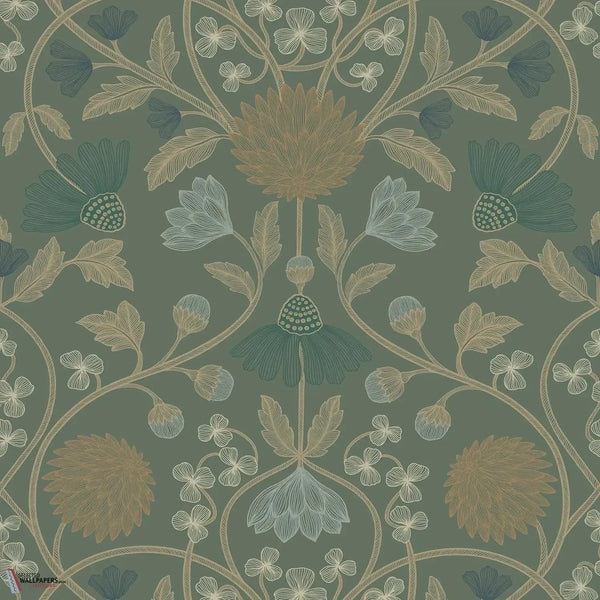 Hippolyte wallpaper-Casamance-Vert de Gris/Dore-Roll-Selected Wallpapers-Interiors