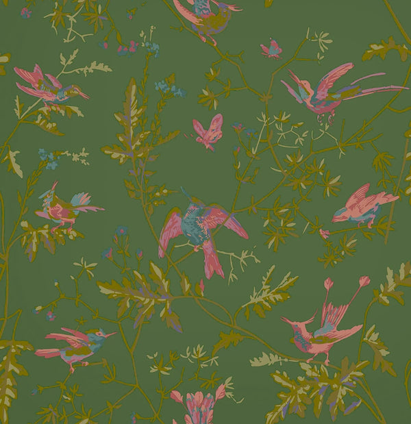 Hummingbirds-Cole & Son-Fuchsia on Racing Green-Roll-Selected-Wallpapers-Interiors