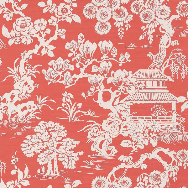 Japanese Garden-Wallpaper-Thibaut-Coral-Roll-T13305-Selected Wallpapers