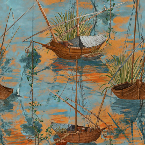 Moored Boats Tapete-Mind the Gap-Light Pink-300 cm (standaard)-Selected-Wallpapers-Interiors