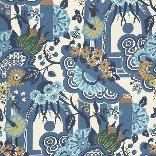 Pineapple Garden wallpaper-1838 wallcoverings-Cobalt-Roll-Selected Wallpapers-Interiors