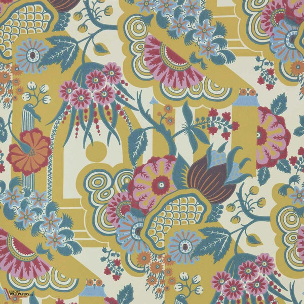 Pineapple Garden wallpaper-1838 wallcoverings-Yellow-Roll-Selected Wallpapers-Interiors