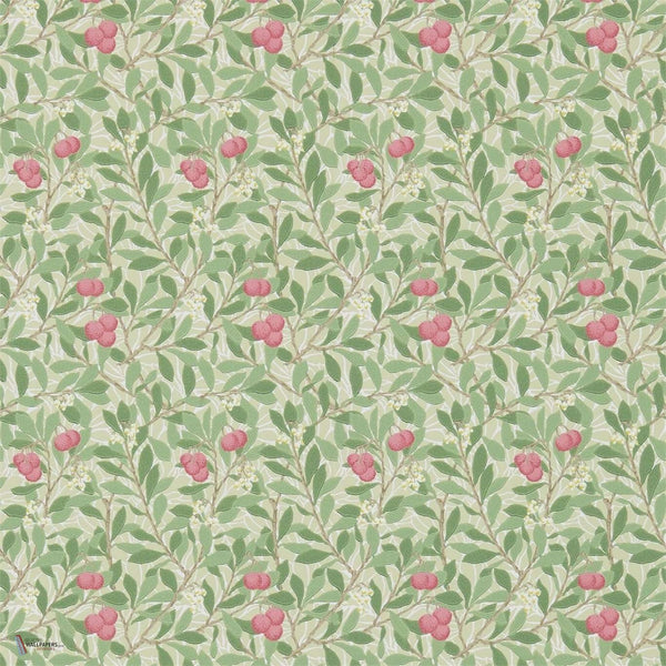Arbutus wallpaper in Olive/Pink van Morris & Co