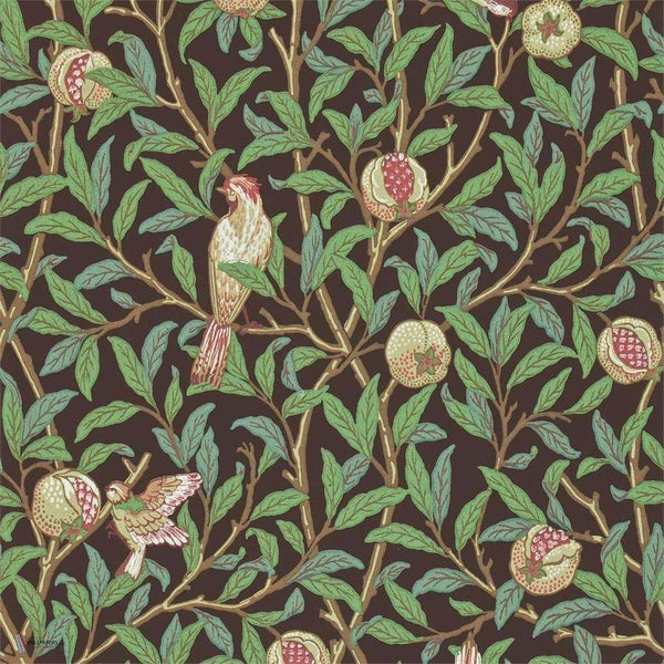 Bird & Pomegranate wallpaper in Charcoal/Sage van Morris & Co