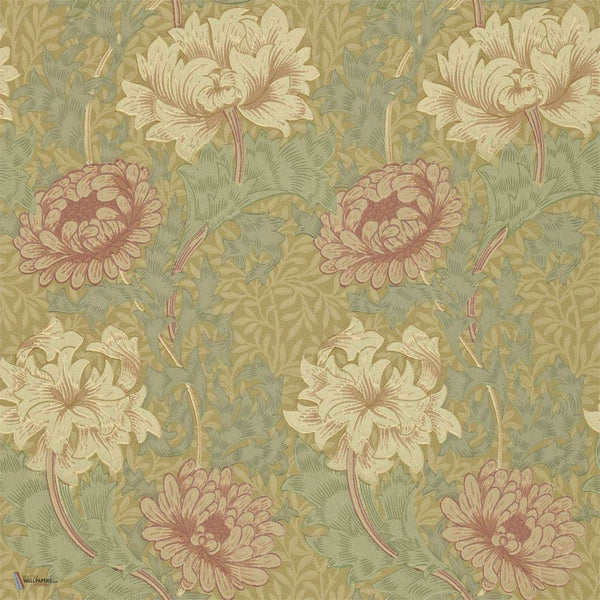 Chrysanthemum wallpaper in Pink/Yellow/Green van Morris & Co