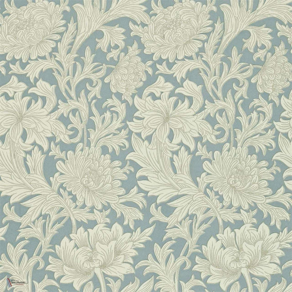 Chrysanthemum Toile wallpaper in Blue/Creme van Morris & Co
