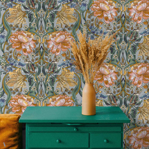 Belle-Epoque wallpaper in Blue by Coordonne — interior