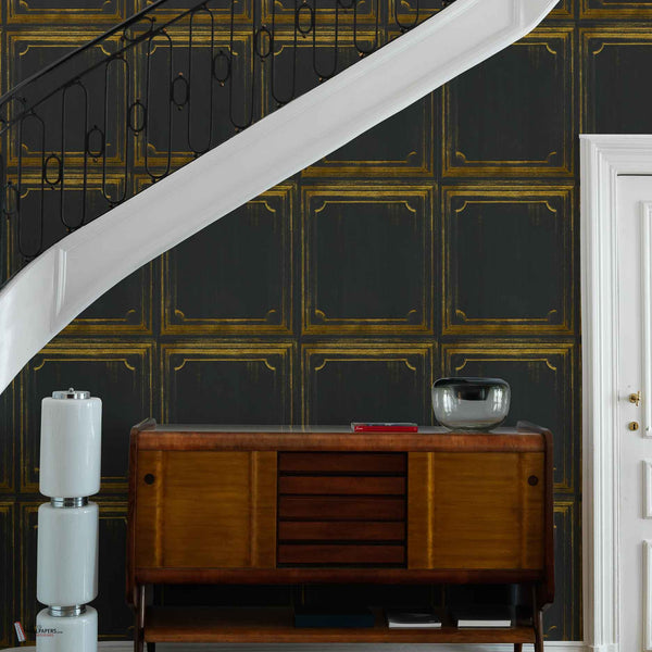 Boiserie wallpaper in Coal by Coordonne — interior