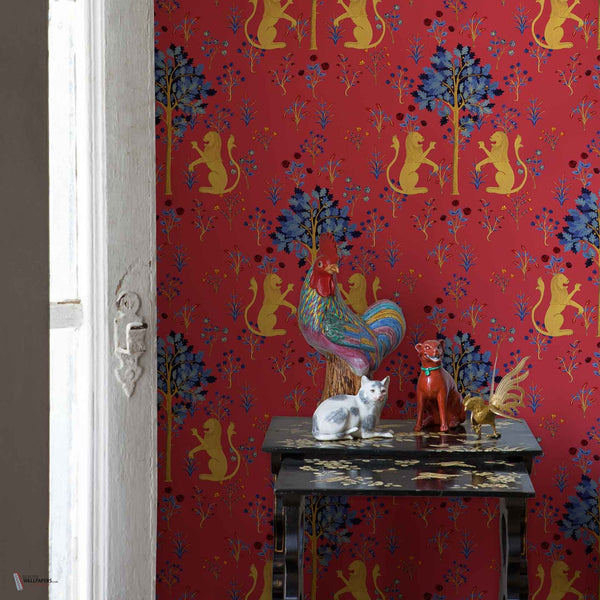 Brianda Fitz-James Stuart - Medieval Tapestry wallpaper in Deep Coral by Coordonne — interior