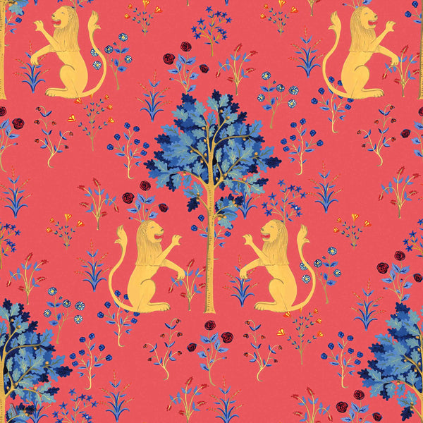 Brianda Fitz-James Stuart - Medieval Tapestry wallpaper in Deep Coral by Coordonne
