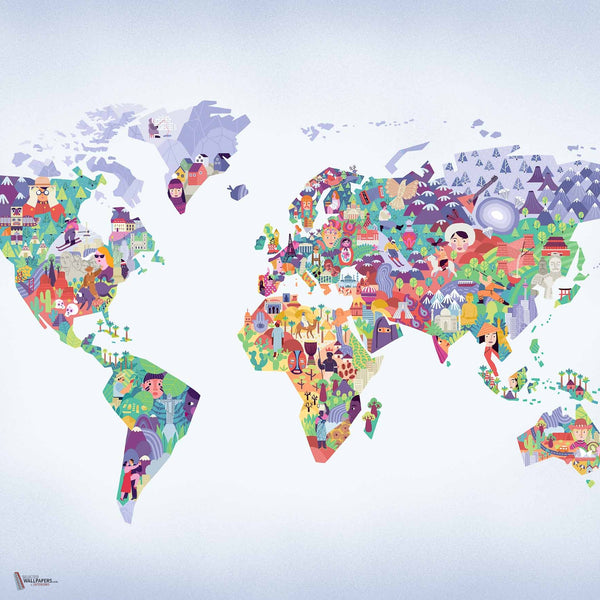 Diversity Map wallpaper in Lilac by Coordonne
