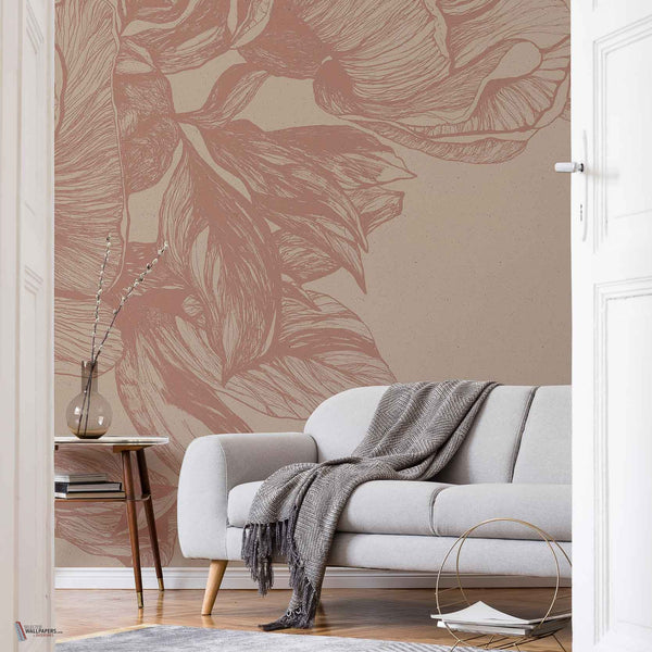 Giant Peonies wallpaper in Nude by Coordonne — interior