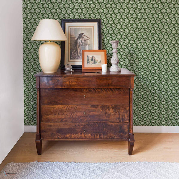 Kasuri wallpaper in Green by Coordonne — interior