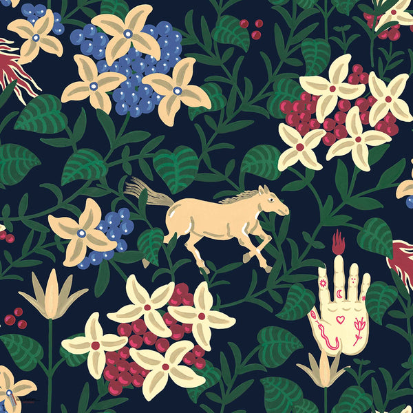 Neo-Flowery wallpaper in Navy by Coordonne