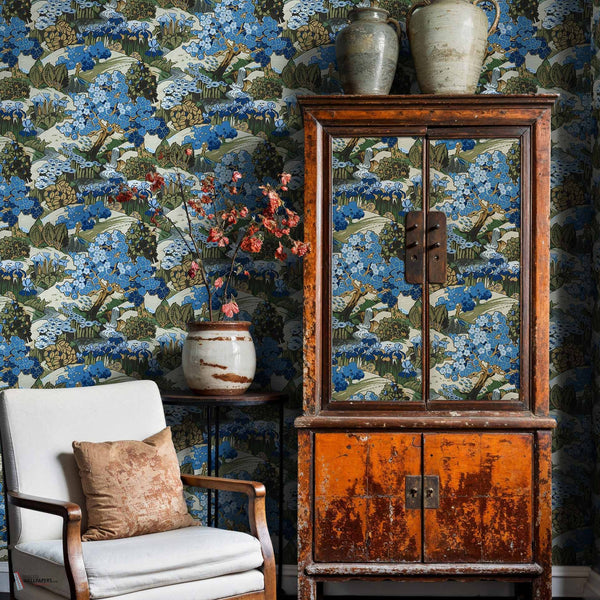 Yu Garden wallpaper in Sapphire by Coordonne