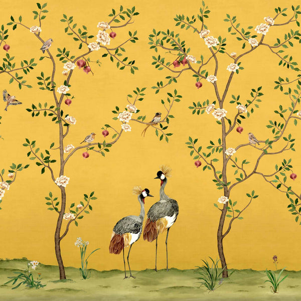 Crowned Crane wallpaper-Wallpaper-Coordonne-Amber-Non Woven-M2-Selected Wallpapers & Interiors