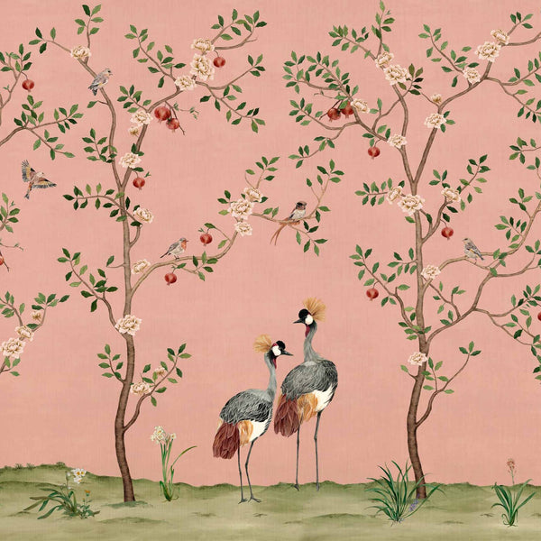 Crowned Crane wallpaper-Wallpaper-Coordonne-Rose-Non Woven-M2-Selected Wallpapers & Interiors