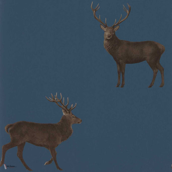 Evesham Deer wallpaper in Indigo van Sanderson