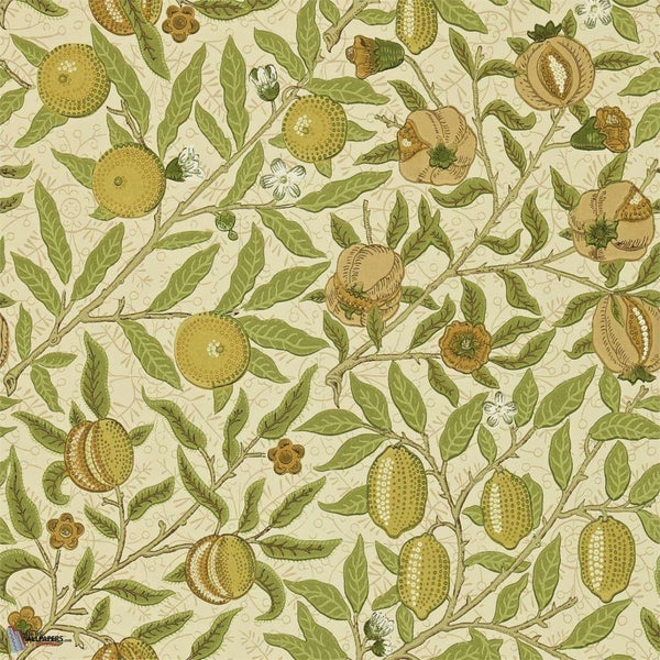 Fruit wallpaper in Lime Green/Tan van Morris & Co