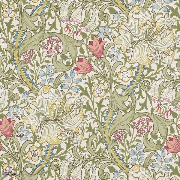 Golden Lily wallpaper in Green/Red van Morris & Co