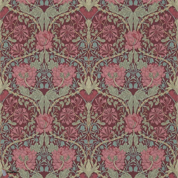 Honeysuckle and Tulip wallpaper in Burgundy/Sage van Morris & Co