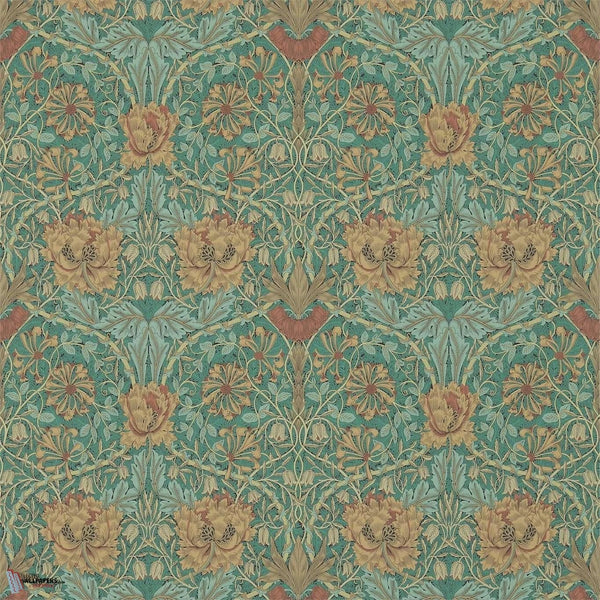 Honeysuckle and Tulip wallpaper in Emerald/Russet van Morris & Co