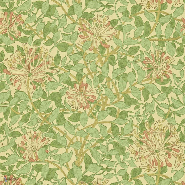 Honeysuckle wallpaper in Green/Beige/Pink van Morris & Co