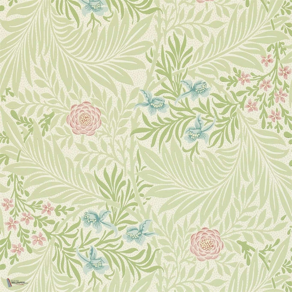 Larkspur wallpaper in Green/Coral van Morris & Co