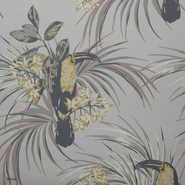 Le Toucan wallpaper in Soft Grey van 1838 wallcoverings