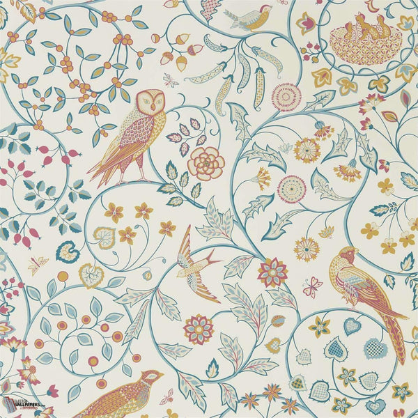 Newill wallpaper in Indigo Saffron van Morris & Co