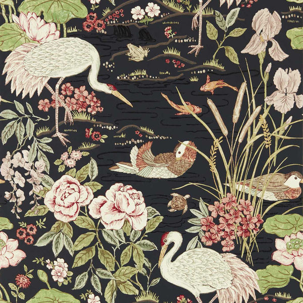 Crane & Frog-Wallpaper-Sanderson-Ink Black-Roll-217123-Selected Wallpapers