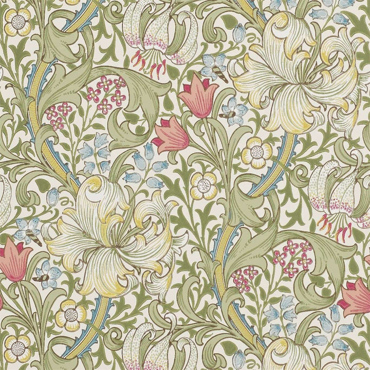 Golden Lily-behang-Tapete-Morris & Co-Green/Red-Rol-210398-Selected Wallpapers