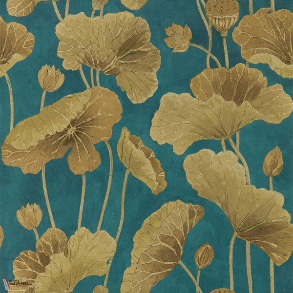 Lotus Leaf-Wallpaper-Sanderson-Midnight/Copper-Roll-217127-Selected Wallpapers
