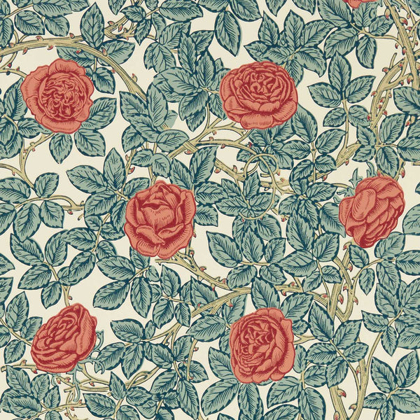 Rambling Rose-wallpaper-Morris & Co-Emery Blue/Madder-Roll-217206-Selected Wallpapers