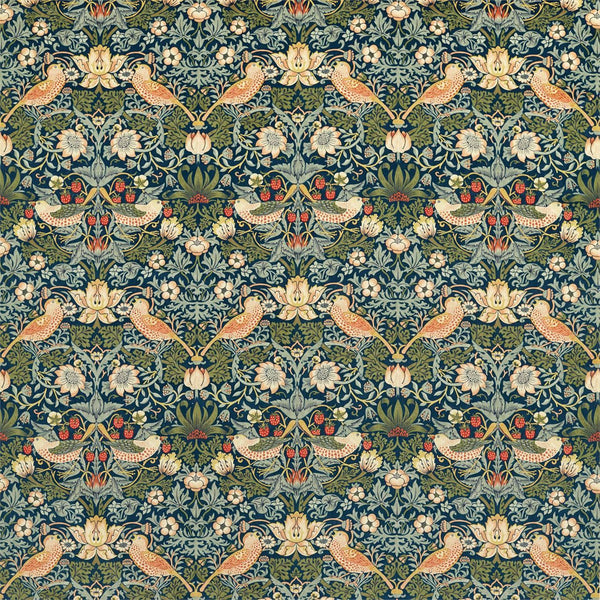 Strawberry Thief Velvet Stoff-Morris & Co-Indigo/Thyme-Meter (M1)-236932-Selected Wallpapers