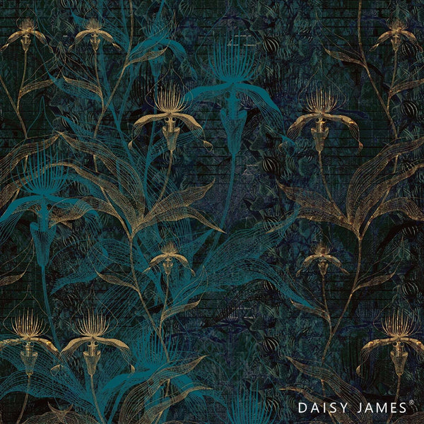 The Blue Orchid wallpaper-Daisy James-Blue-Vinyl-M2-Selected Wallpapers & Interiors
