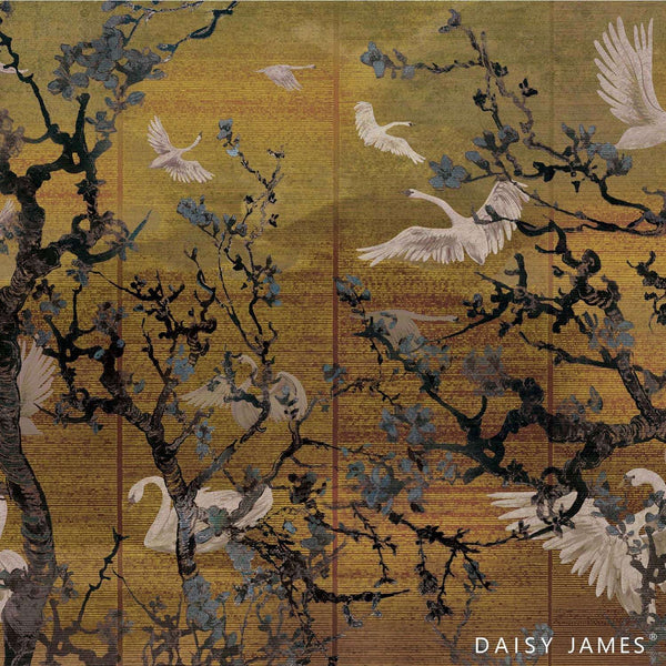 The Lake Ocher behang-behang-Daisy James-Ocher-Vinyl-M2-Selected Wallpapers & Interiors