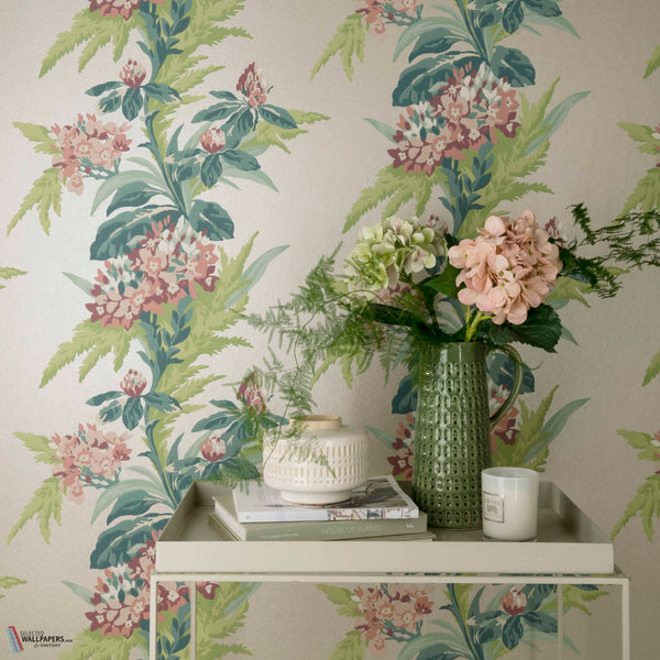 Aurora wallpaper in Moss by 1838 wallcoverings — interior