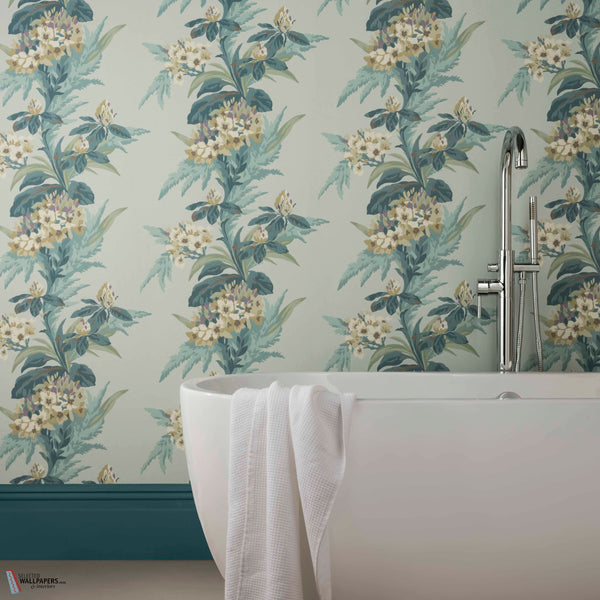 Aurora wallpaper in Seafoam by 1838 wallcoverings — interior