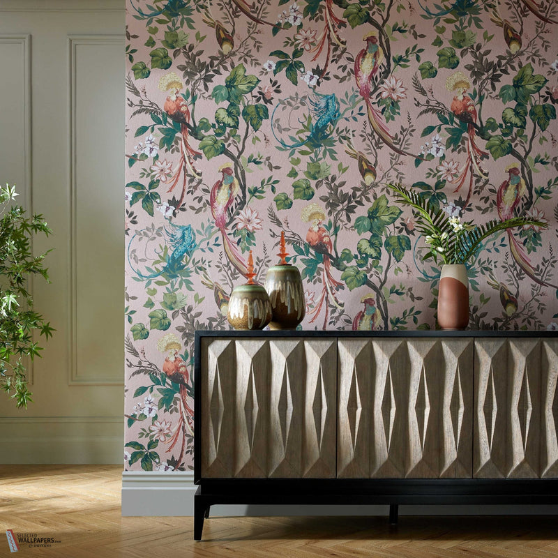 Bird Sonnet papier peint en Blush Pink de 1838 wallcoverings — intérieur