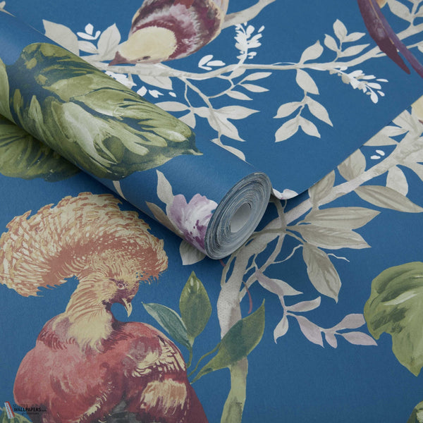 Bird Sonnet wallpaper in Royal Blue by 1838 wallcoverings — roll