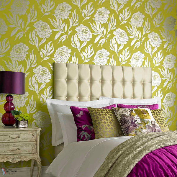 Chatsworth wallpaper in Lime by 1838 wallcoverings — interior