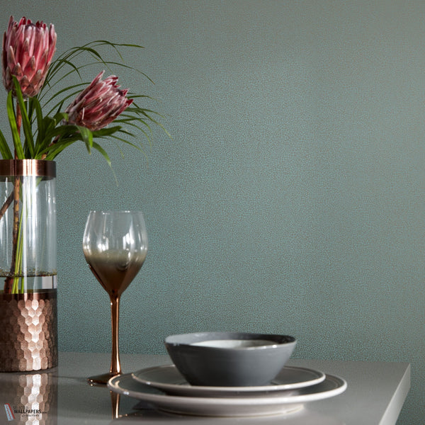 Emile wallpaper in Neo Mint by 1838 wallcoverings — interior