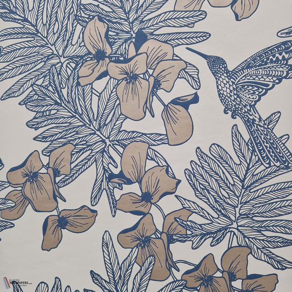 Hummingbird wallpaper in Lagoon by 1838 wallcoverings