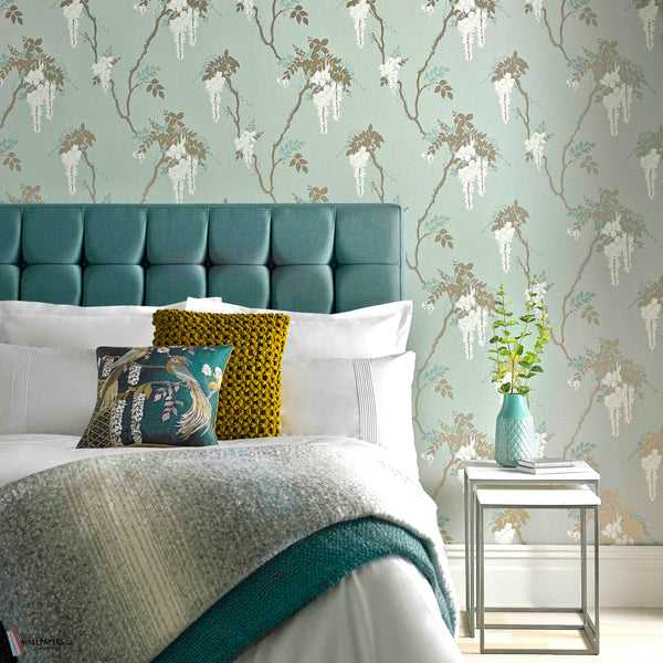 Leonora Tapete in Teal von 1838 wallcoverings — Interieur