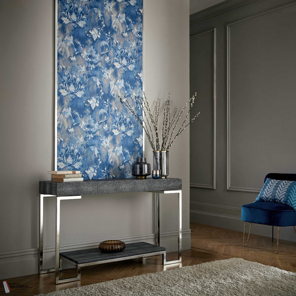 Ornamenta wallpaper in Indigo by 1838 wallcoverings — interior